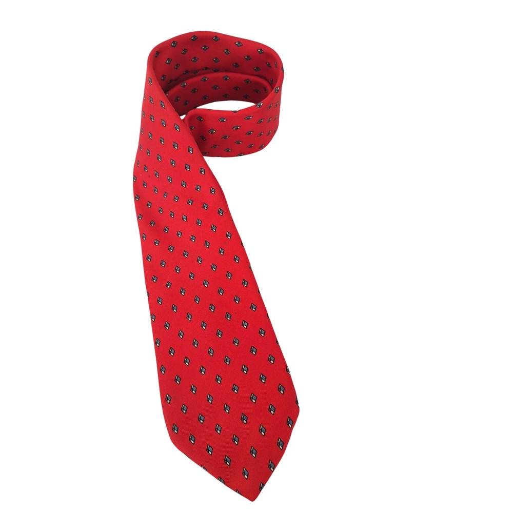 Yves Saint Laurent Mens Red Geometric Diamond Silk Necktie Made in USA RN 30187